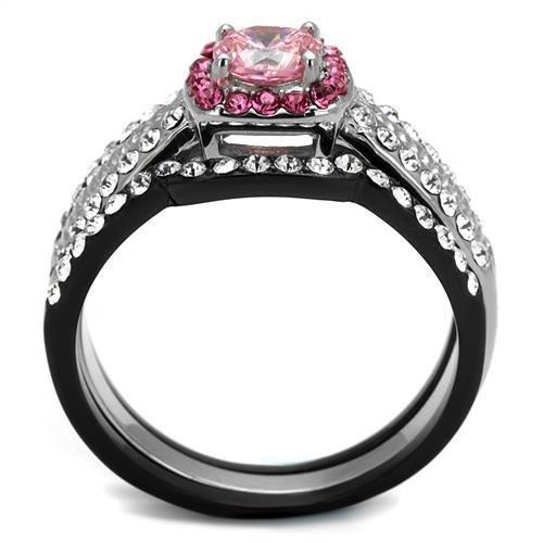 Two-Tone IP Black (Ion Plating) Stainless Steel Ring with AAA Grade CZ  in Light Rose