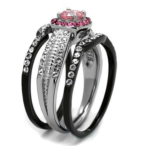 Two-Tone IP Black (Ion Plating) Stainless Steel Ring with AAA Grade CZ  in Light Rose