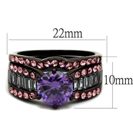 IP Dark Brown (IP coffee) Stainless Steel Ring with AAA Grade CZ  in Amethyst