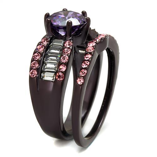 IP Dark Brown (IP coffee) Stainless Steel Ring with AAA Grade CZ  in Amethyst