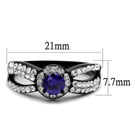 Two-Tone IP Black (Ion Plating) Stainless Steel Ring with AAA Grade CZ  in Tanzanite