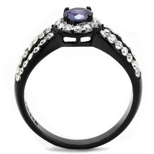 Two-Tone IP Black (Ion Plating) Stainless Steel Ring with AAA Grade CZ  in Tanzanite