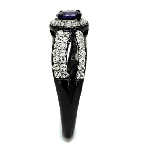 Two-Tone IP Black (Ion Plating) Stainless Steel Ring with AAA Grade CZ  in Tanzanite