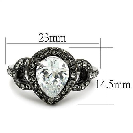 IP Light Black  (IP Gun) Stainless Steel Ring with AAA Grade CZ  in Clear