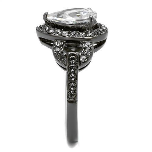 IP Light Black  (IP Gun) Stainless Steel Ring with AAA Grade CZ  in Clear