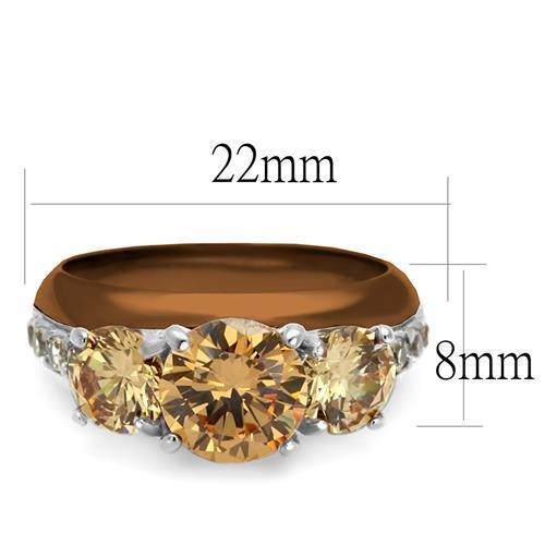 Two Tone IP Light Brown (IP Light coffee) Stainless Steel Ring with AAA Grade CZ  in Champagne