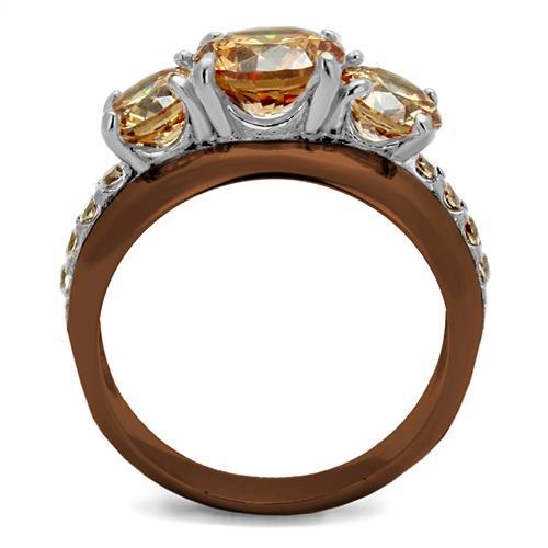 Two Tone IP Light Brown (IP Light coffee) Stainless Steel Ring with AAA Grade CZ  in Champagne