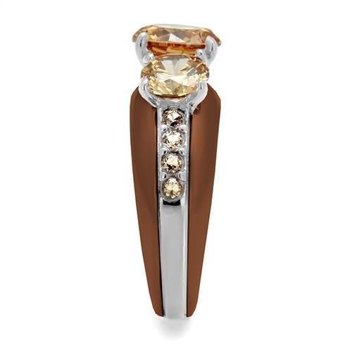 Two Tone IP Light Brown (IP Light coffee) Stainless Steel Ring with AAA Grade CZ  in Champagne