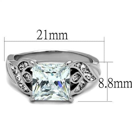 High polished (no plating) Stainless Steel Ring with AAA Grade CZ  in Clear