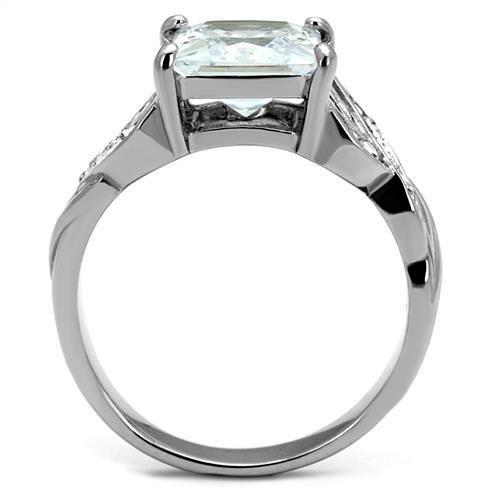High polished (no plating) Stainless Steel Ring with AAA Grade CZ  in Clear
