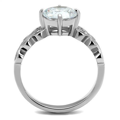 High polished (no plating) Stainless Steel Ring with AAA Grade CZ  in Clear
