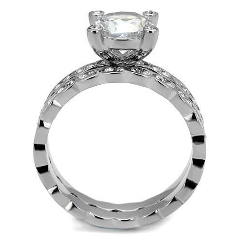 High polished (no plating) Stainless Steel Ring with AAA Grade CZ  in Clear
