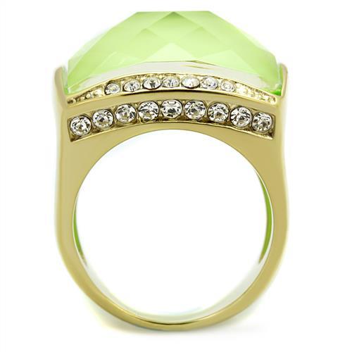 IP Gold(Ion Plating) Stainless Steel Ring with Synthetic Synthetic Stone in Apple Green color