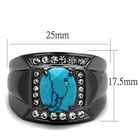 IP Light Black  (IP Gun) Stainless Steel Ring with Synthetic Turquoise in Sea Blue