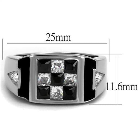 High polished (no plating) Stainless Steel Ring with AAA Grade CZ  in Jet