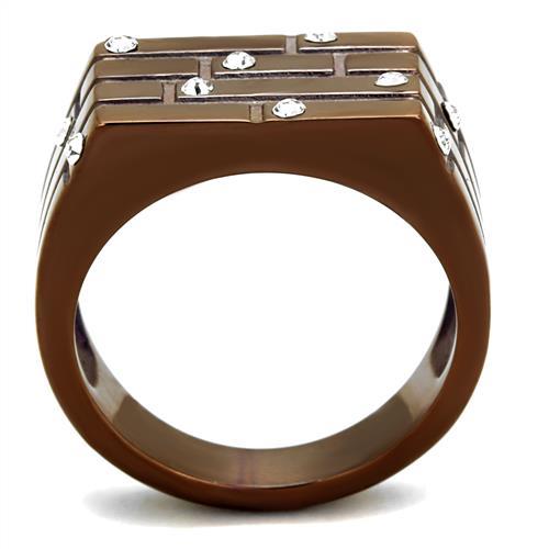 IP Coffee light Stainless Steel Ring with Top Grade Crystal  in Clear