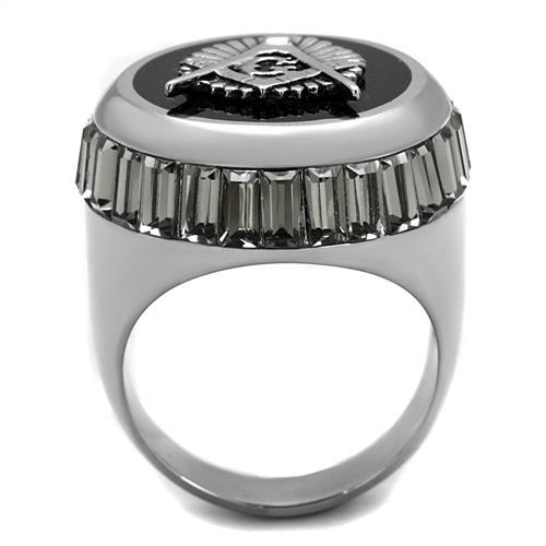High polished (no plating) Stainless Steel Ring with Top Grade Crystal  in Jet