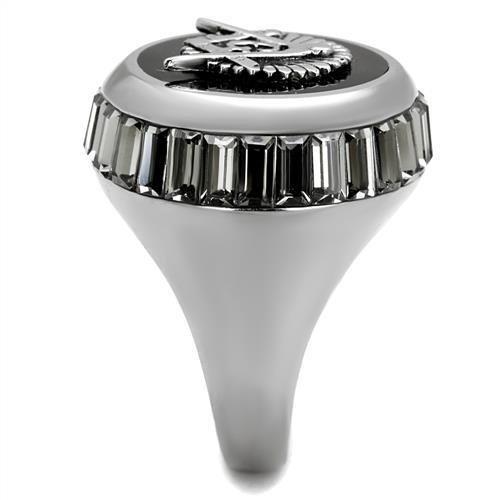 High polished (no plating) Stainless Steel Ring with Top Grade Crystal  in Jet