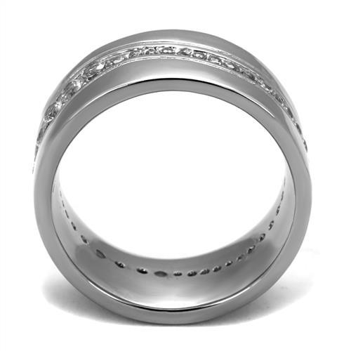 High polished (no plating) Stainless Steel Ring with AAA Grade CZ  in Clear