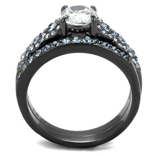 IP Light Black  (IP Gun) Stainless Steel Ring with AAA Grade CZ  in Clear