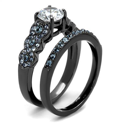 IP Light Black  (IP Gun) Stainless Steel Ring with AAA Grade CZ  in Clear