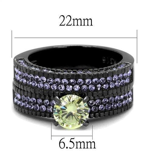 IP Light Black  (IP Gun) Stainless Steel Ring with AAA Grade CZ  in Apple Green color