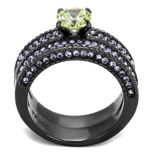 IP Light Black  (IP Gun) Stainless Steel Ring with AAA Grade CZ  in Apple Green color
