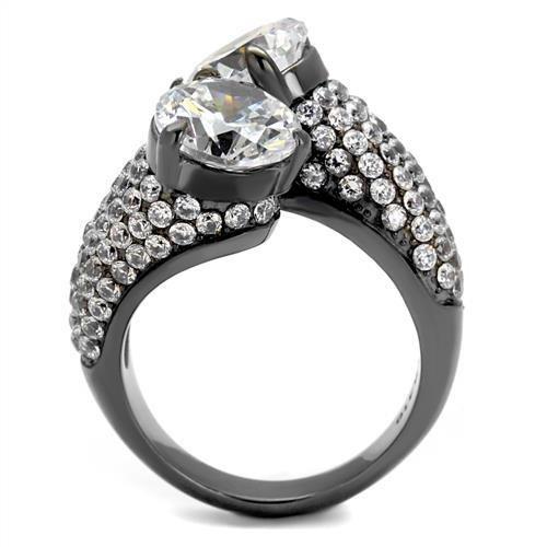 IP Light Black  (IP Gun) Stainless Steel Ring with AAA Grade CZ  in Clear