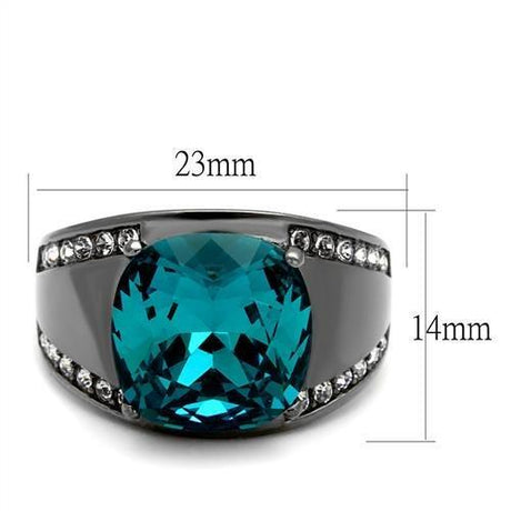 IP Light Black  (IP Gun) Stainless Steel Ring with Top Grade Crystal  in Blue Zircon