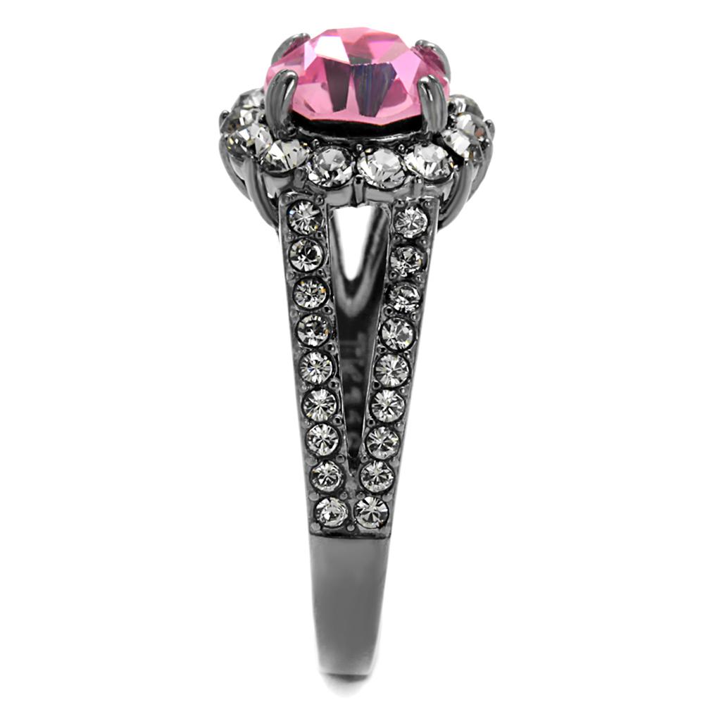 IP Light Black  (IP Gun) Stainless Steel Ring with Top Grade Crystal  in Light Rose