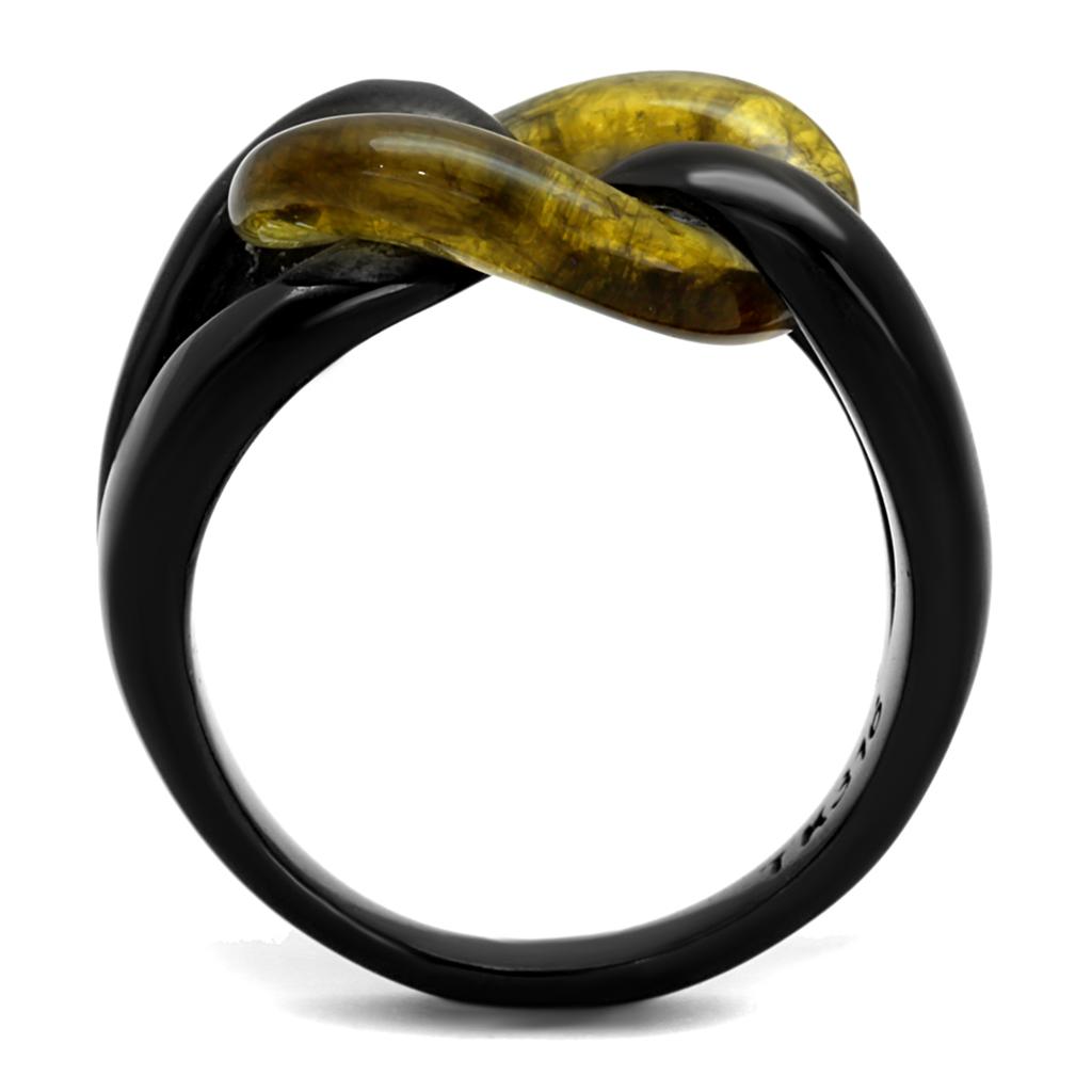 IP Black(Ion Plating) Stainless Steel Ring with Synthetic Synthetic Stone in Topaz