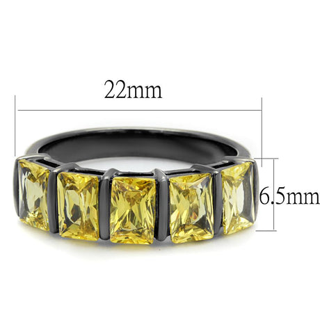 IP Light Black  (IP Gun) Stainless Steel Ring with AAA Grade CZ  in Topaz
