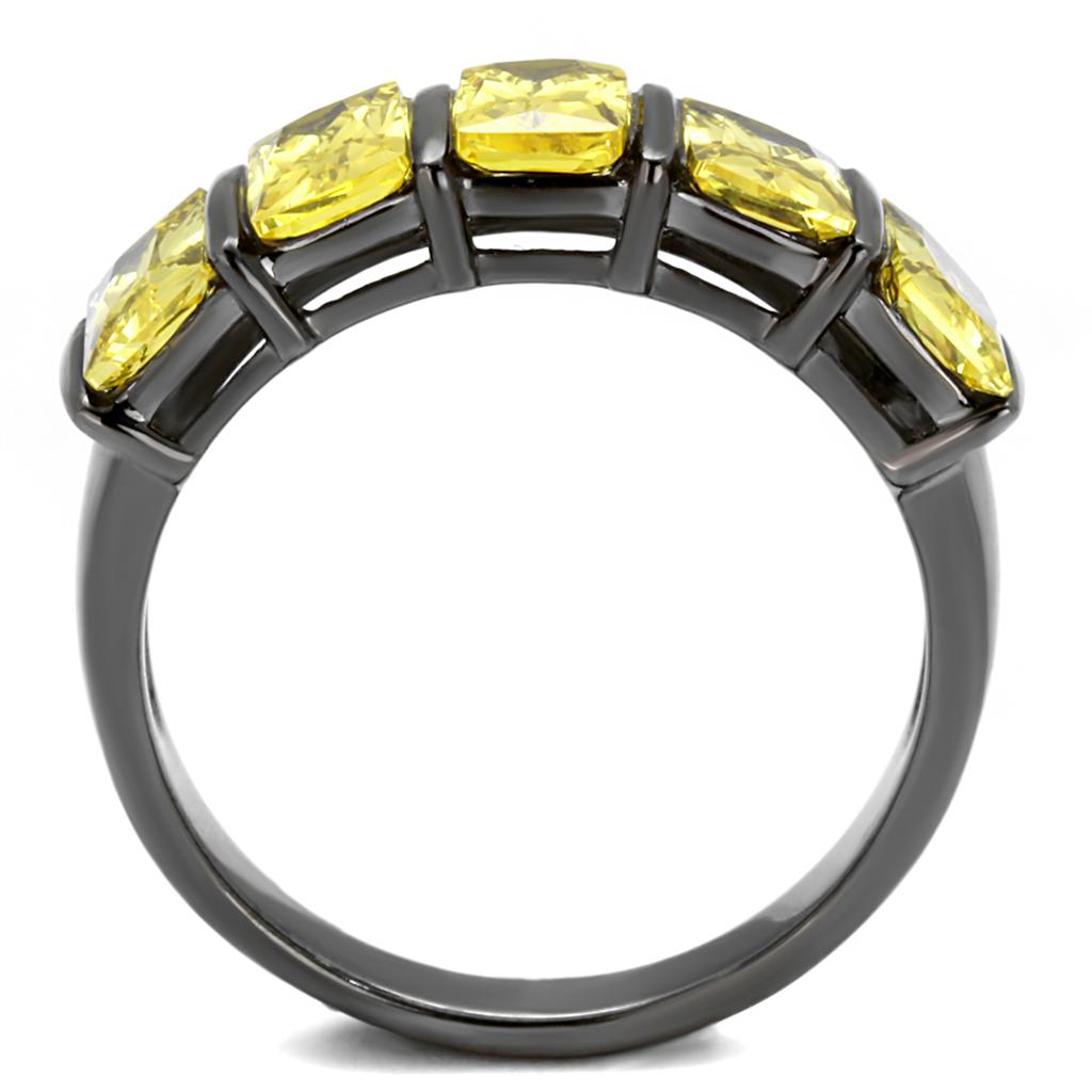 IP Light Black  (IP Gun) Stainless Steel Ring with AAA Grade CZ  in Topaz