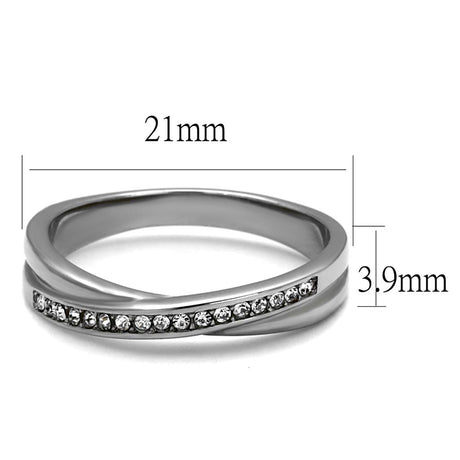 High polished (no plating) Stainless Steel Ring with Top Grade Crystal  in Clear