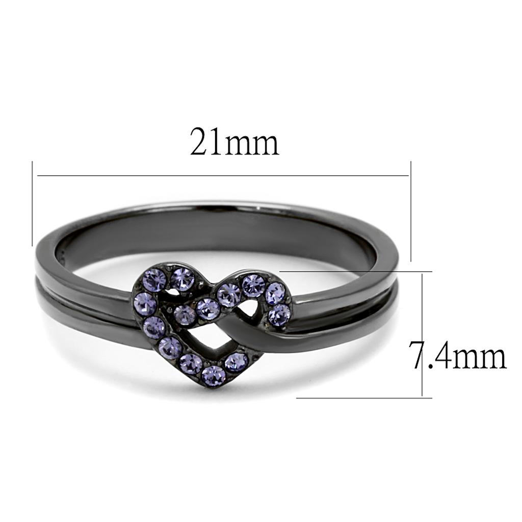 IP Light Black  (IP Gun) Stainless Steel Ring with Top Grade Crystal  in Light Amethyst