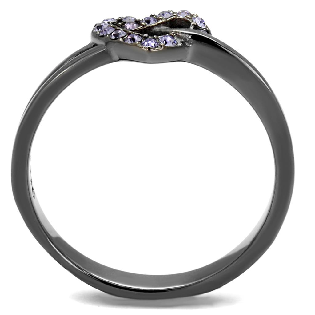 IP Light Black  (IP Gun) Stainless Steel Ring with Top Grade Crystal  in Light Amethyst