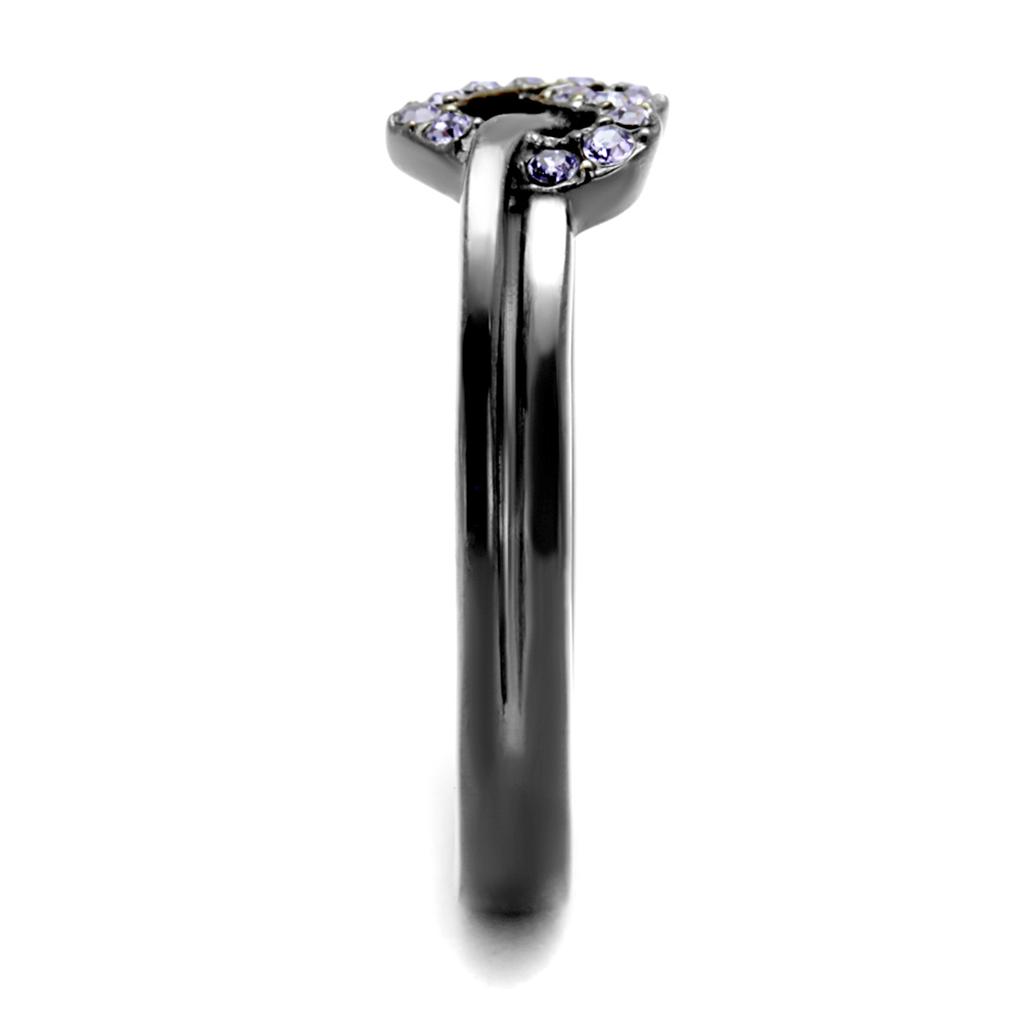 IP Light Black  (IP Gun) Stainless Steel Ring with Top Grade Crystal  in Light Amethyst
