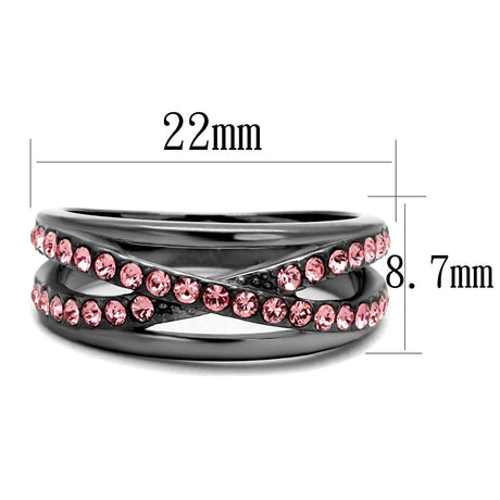 IP Light Black  (IP Gun) Stainless Steel Ring with Top Grade Crystal  in Light Peach