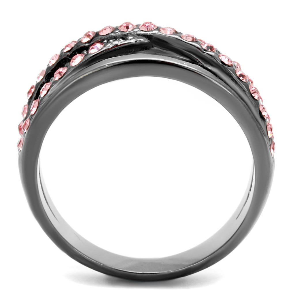 IP Light Black  (IP Gun) Stainless Steel Ring with Top Grade Crystal  in Light Peach