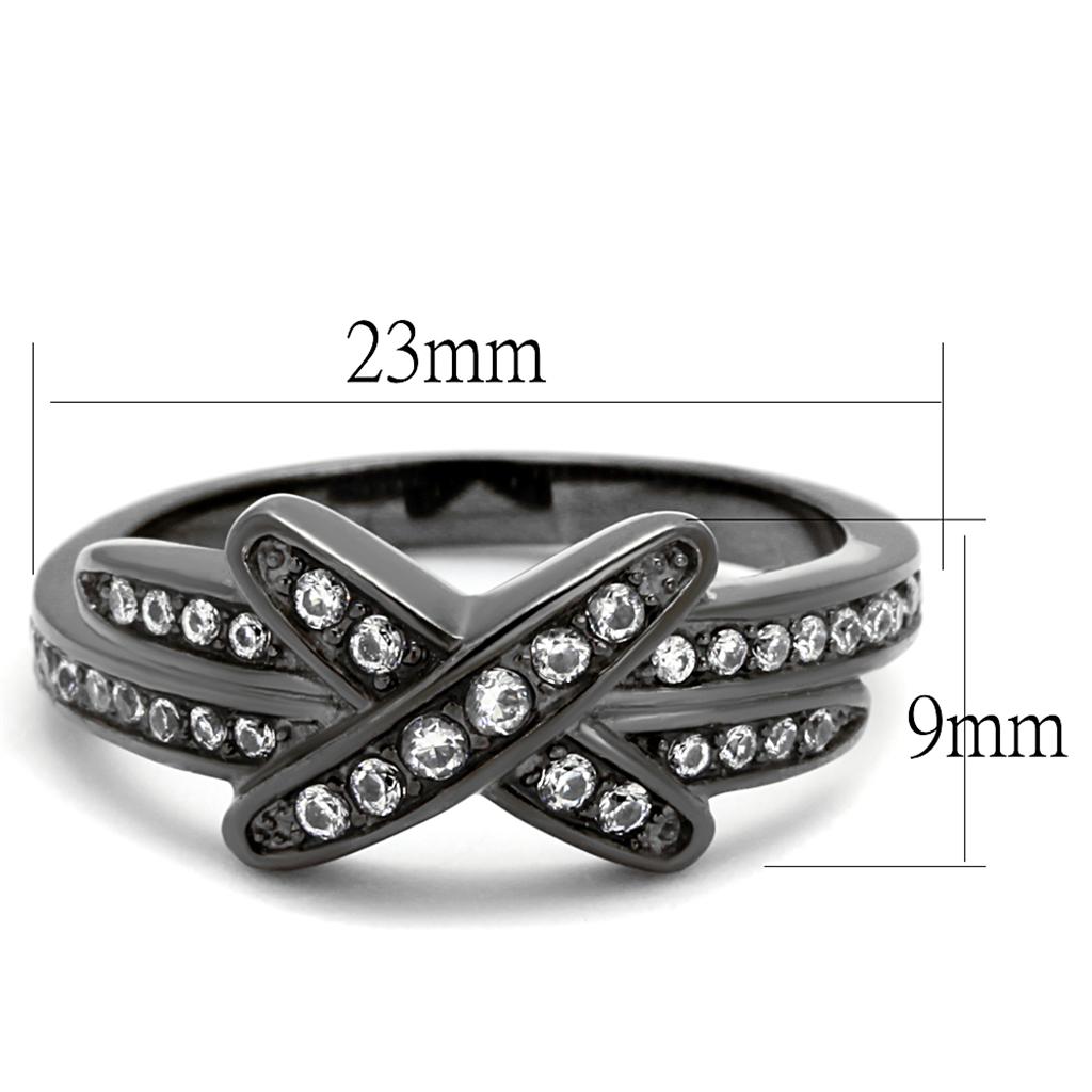 IP Light Black  (IP Gun) Stainless Steel Ring with AAA Grade CZ  in Clear