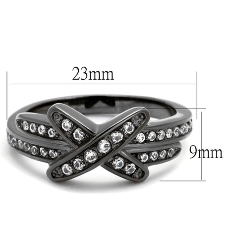 IP Light Black  (IP Gun) Stainless Steel Ring with AAA Grade CZ  in Clear