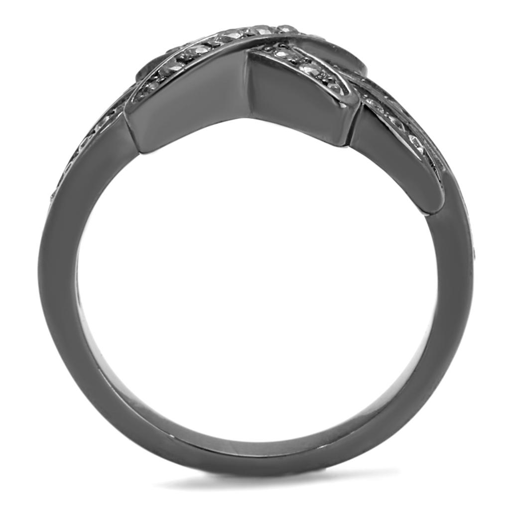 IP Light Black  (IP Gun) Stainless Steel Ring with AAA Grade CZ  in Clear
