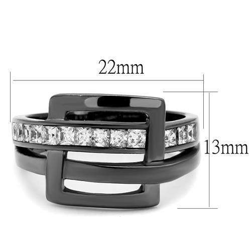 IP Light Black  (IP Gun) Stainless Steel Ring with AAA Grade CZ  in Clear