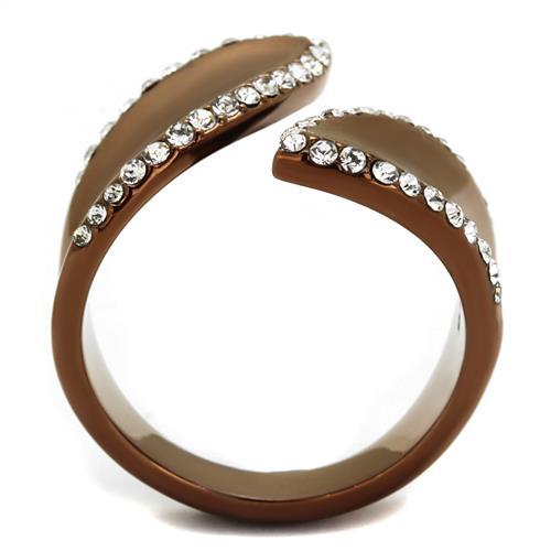 IP Coffee light Stainless Steel Ring with Top Grade Crystal  in Clear