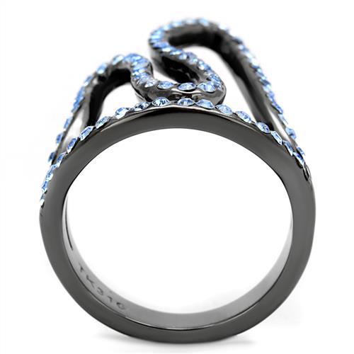IP Light Black  (IP Gun) Stainless Steel Ring with Top Grade Crystal  in Aquamarine