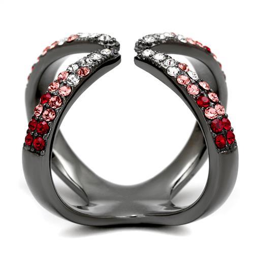 IP Light Black  (IP Gun) Stainless Steel Ring with Top Grade Crystal  in Multi Color