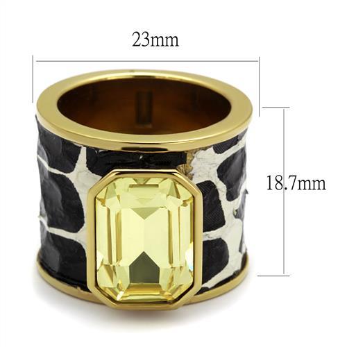 IP Gold(Ion Plating) Stainless Steel Ring with Top Grade Crystal  in Citrine Yellow