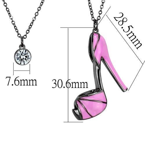 IP Light Black  (IP Gun) Stainless Steel Chain Pendant with Top Grade Crystal  in Clear