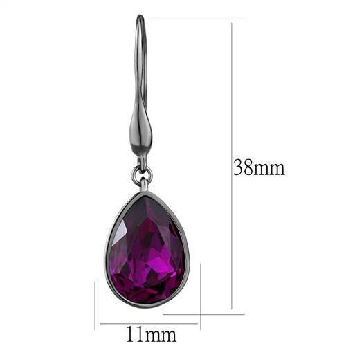 IP Light Black  (IP Gun) Stainless Steel Earrings with Top Grade Crystal  in Fuchsia