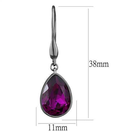 IP Light Black  (IP Gun) Stainless Steel Earrings with Top Grade Crystal  in Fuchsia
